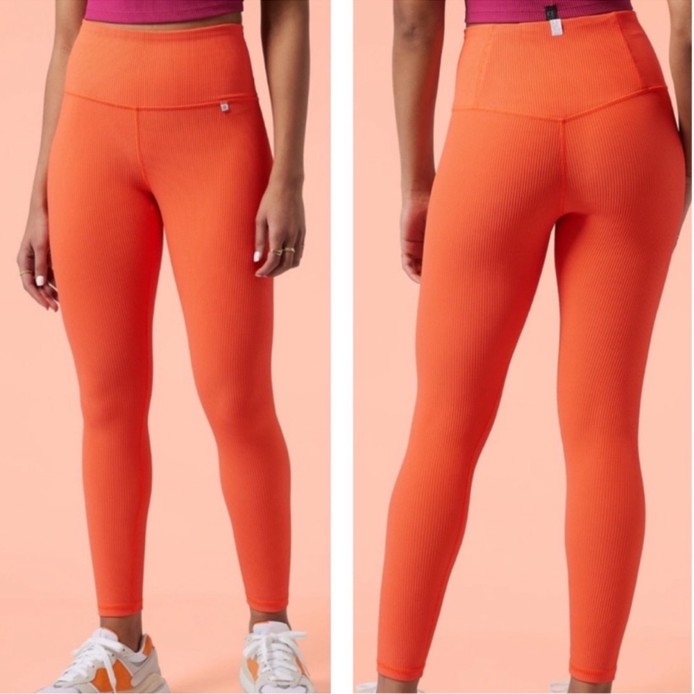 Athleta x Ailicia Keys Hot Orange Ribbed Texture Elation Tight Leggings Large